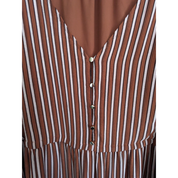 LOFT Petite Striped Button-Front Blouse 6P Rust White Elastic Waist Casual Top - Picture 10 of 14